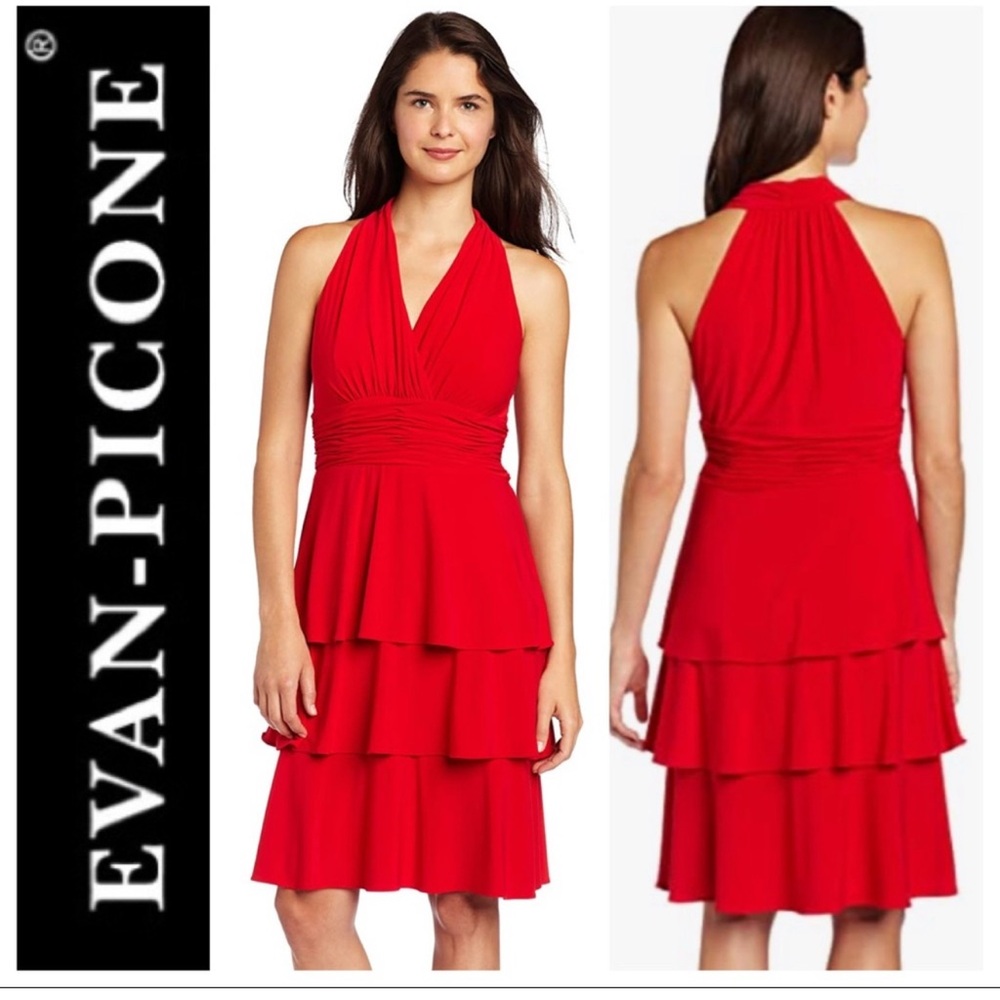 Evan Picone Red Tiered Dress